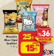 MUNCHİZ MISIR CİPSİ ÇEŞİTLERİ 35 G fiyat ve kampanya bilgisi